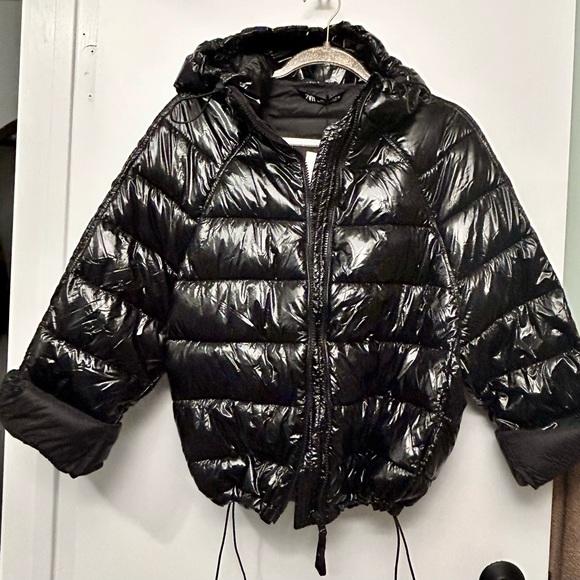 NWT Zara Black Cropped Puffer Bomber Jacket Shiny Versatile - Picture 12 of 15
